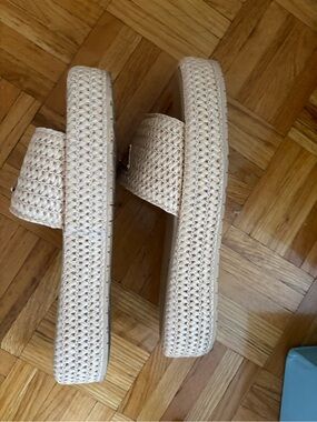Woven Platform Slide Sandals in Natural Beige